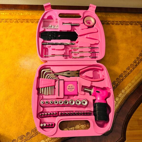 Pink Tool Box Set Travel Handy Convenient Hard Case Storage Box w Handle - Picture 1 of 7